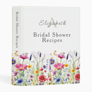 Watercolor Wildflowers Bridal Shower Recipes Mini Binder