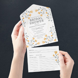 Watercolor Wildflowers Bridal Shower With Recipe All In One Invitation