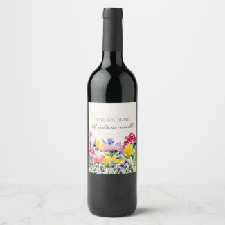 Watercolor Wildflowers Bridesmaid Proposal  Wine Label