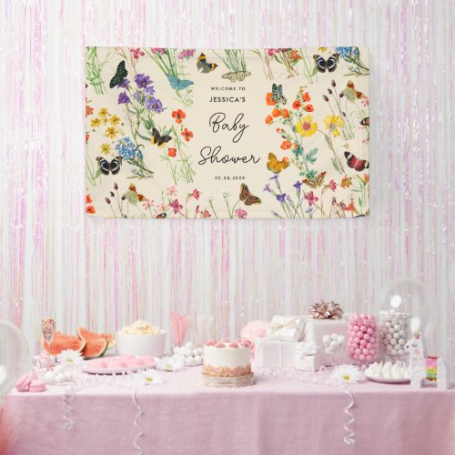 Watercolor Wildflowers Butterflies Baby Shower Banner