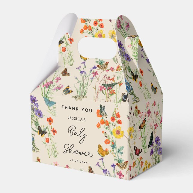 Watercolor Wildflowers Butterflies Baby Shower Favor Boxes (Front Side)