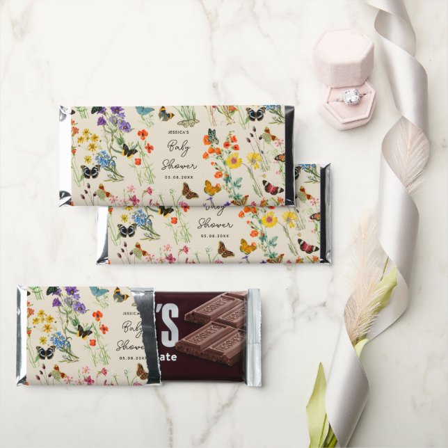 Watercolor Wildflowers Butterflies Baby Shower Hershey Bar Favors (Front)