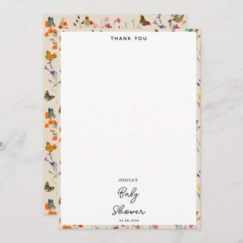 Watercolor Wildflowers Butterflies Baby Shower Thank You Card