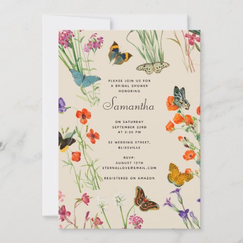 Watercolor Wildflowers Butterflies Bridal Shower Invitation