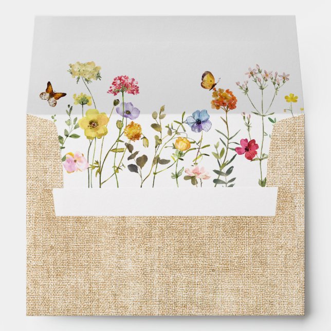 Watercolor Wildflowers & Butterflies Burlap Envelope (Back (Bottom))