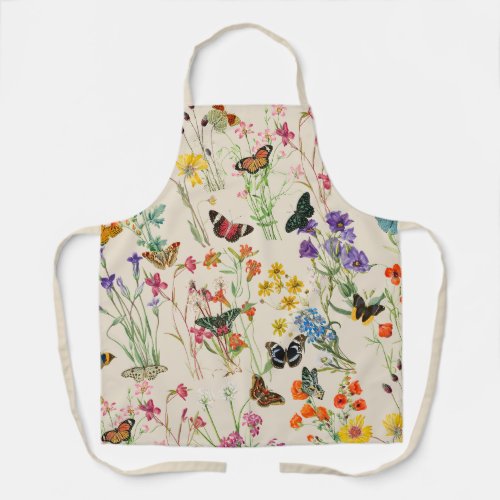 Watercolor Wildflowers  Butterflies Floral Garden Apron