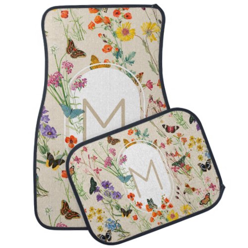 Watercolor Wildflowers  Butterflies Floral Garden Car Floor Mat