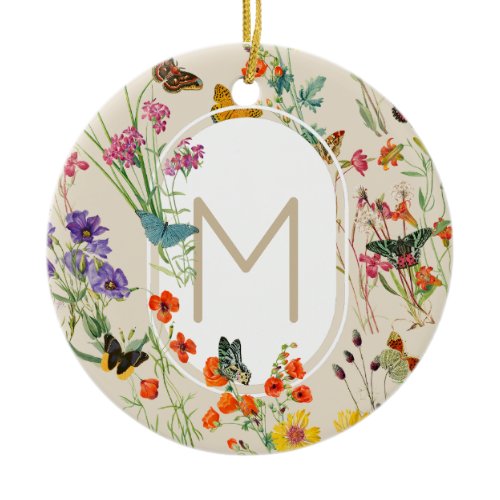 Watercolor Wildflowers &amp; Butterflies Floral Garden Ceramic Ornament