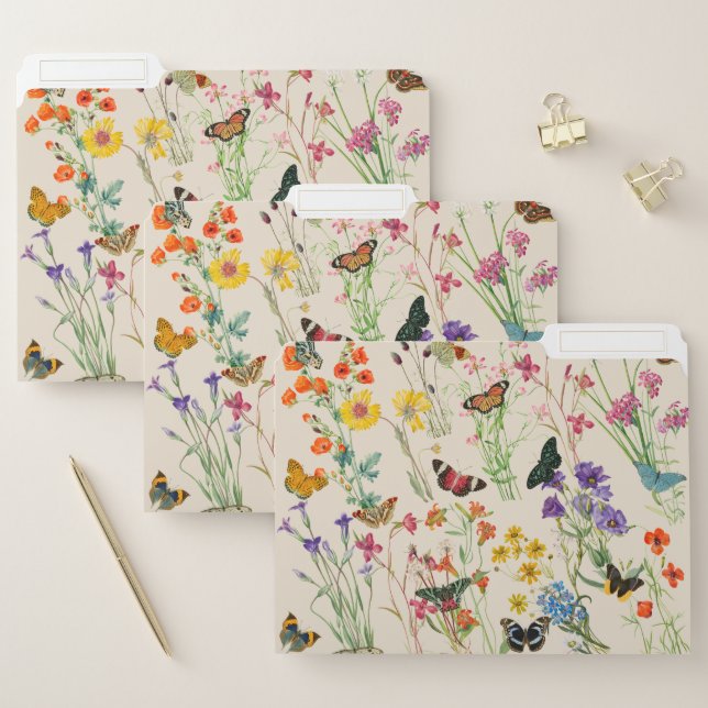 Watercolor Wildflowers & Butterflies Floral Garden File Folder (Set)