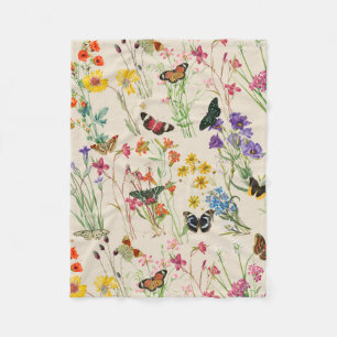 Watercolor Wildflowers & Butterflies Floral Garden Fleece Blanket