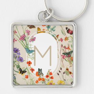 Watercolor Wildflowers & Butterflies Floral Garden Keychain