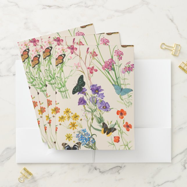 Watercolor Wildflowers & Butterflies Floral Garden Pocket Folder (In Situ)