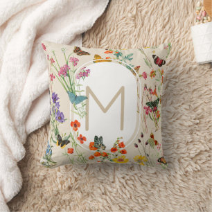 Watercolor Wildflowers & Butterflies Floral Garden Throw Pillow