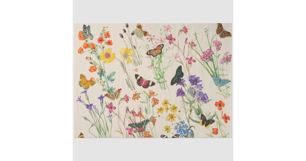 Watercolor Wildflowers & Butterflies Floral Garden Tissue Paper | Zazzle