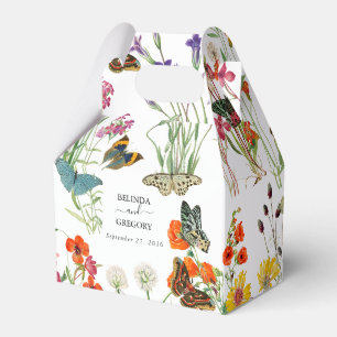 Watercolor Wildflowers Butterflies Floral Wedding Favor Boxes