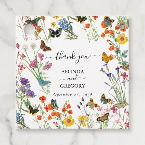 Watercolor Wildflowers Butterflies Floral Wedding Favor Tags