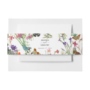 Watercolor Wildflowers Butterflies Floral Wedding Invitation Belly Band
