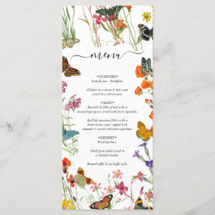 Watercolor Wildflowers Butterflies Floral Wedding Menu