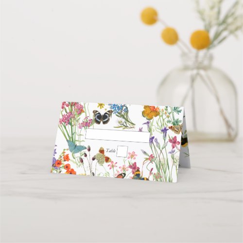 Watercolor Wildflowers Butterflies Floral Wedding Place Card