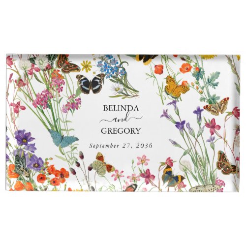 Watercolor Wildflowers Butterflies Floral Wedding Place Card Holder