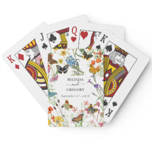 Watercolor Wildflowers Butterflies Floral Wedding Poker Cards