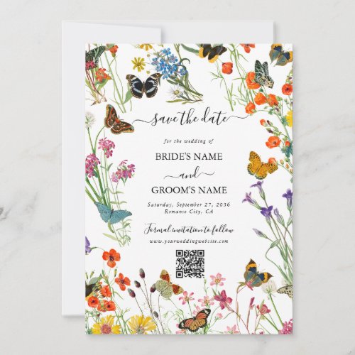 Watercolor Wildflowers Butterflies Floral Wedding Save The Date