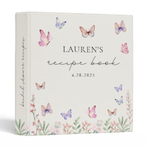 Watercolor Wildflowers Butterfly Bridal Recipe 3 Ring Binder
