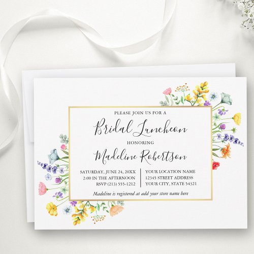 Watercolor Wildflowers Calligraphy Bridal Luncheon Invitation