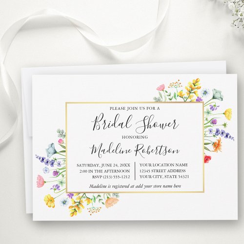 Watercolor Wildflowers Calligraphy Bridal Shower Invitation