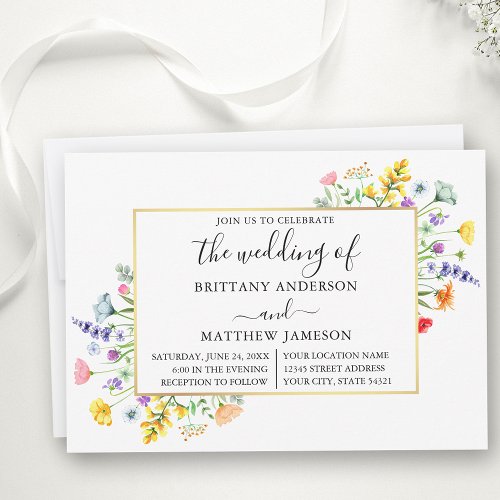 Watercolor Wildflowers Calligraphy Wedding Invitation