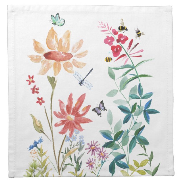 Watercolor Wildflowers Cloth Napkin (Front)