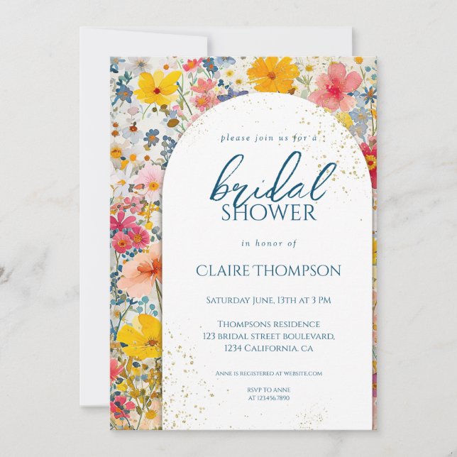 Watercolor Wildflowers Colorful Bridal Shower Invitation (Front)