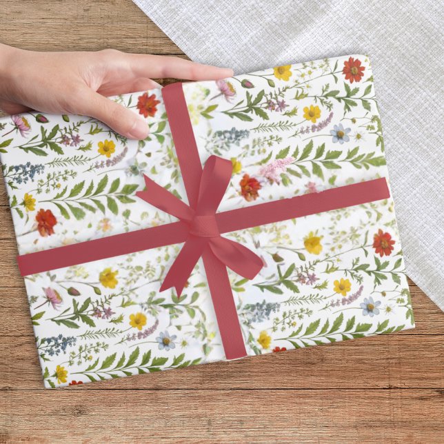 Watercolor Wildflowers Colorful Rustic Pattern Wrapping Paper (Elegant any occasion gift wrapping paper, patterned with colorful wildflowers in a watercolor style)
