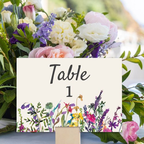 Watercolor Wildflowers Cream Purple Wedding Table Number