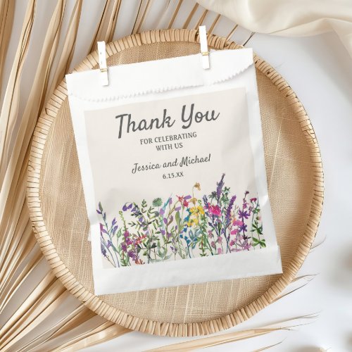 Watercolor Wildflowers Cream Wedding Favor Bag