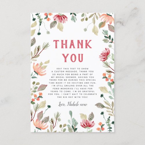 Watercolor Wildflowers Cute Bridal Shower Thank You Card