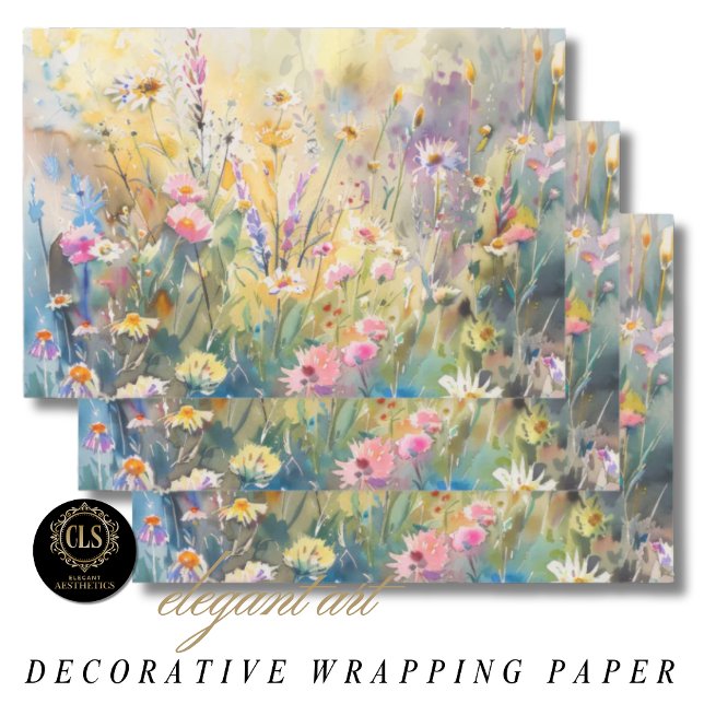 Watercolor Wildflowers Decoupage Wrapping Paper Sheets (Wrapping Paper - Watercolor Wildflower Decoupage)