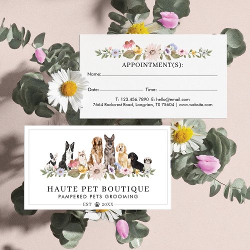 Watercolor Wildflowers Dog Breeds Animal Pet Care Appointment Card