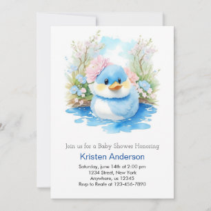 Watercolor Wildflowers Duckling Boy Baby Shower Invitation