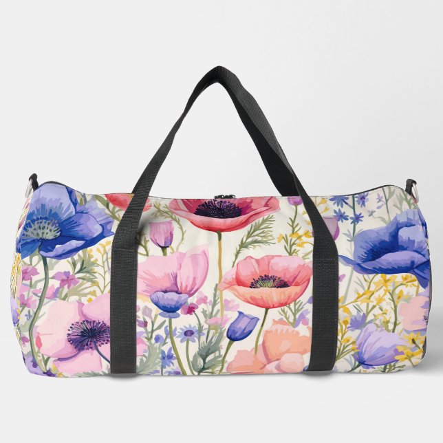 Watercolor Wildflowers Duffle Bag (Front)