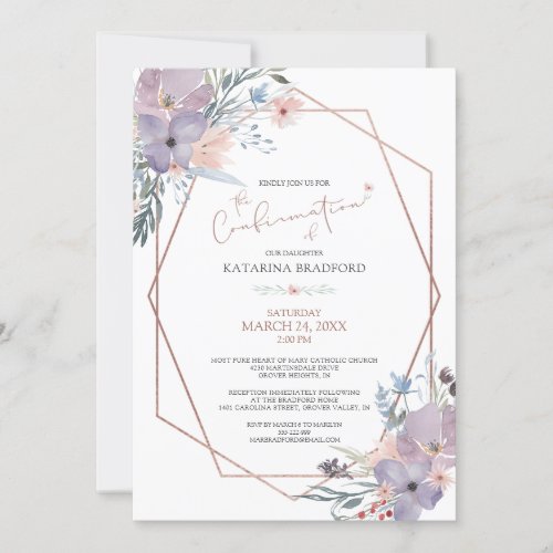 Watercolor Wildflowers Dusty Blue Confirmation Invitation