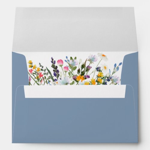 Watercolor Wildflowers Dusty Blue Invitation Envelope