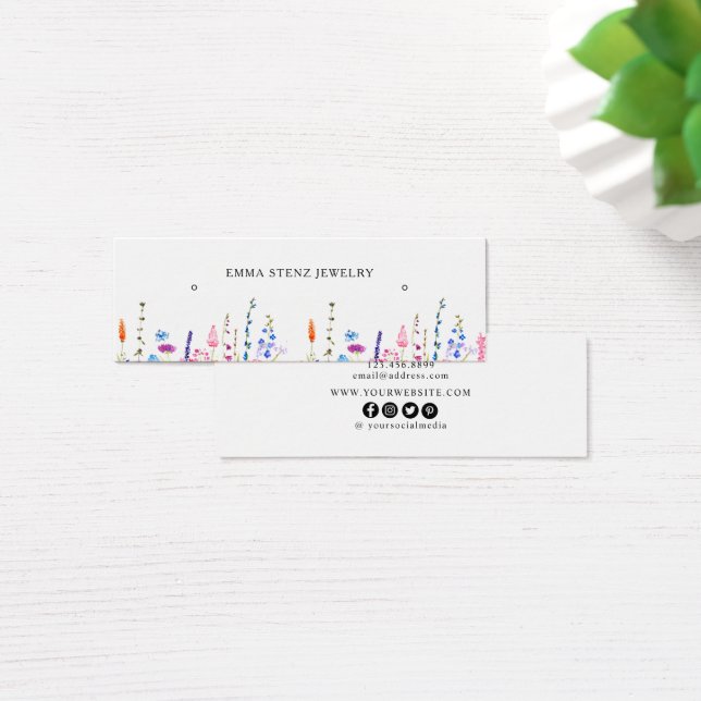Watercolor Wildflowers Earring Hoop Stud Mini Card (Desk)