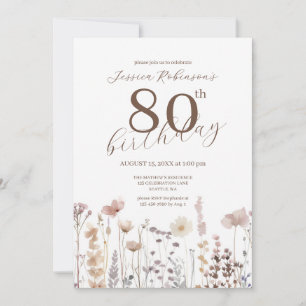 Watercolor Wildflowers Eightieth Birthday Invitation