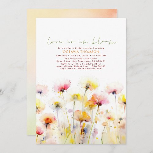 Watercolor Wildflowers Elegant Boho Bridal Shower Invitation