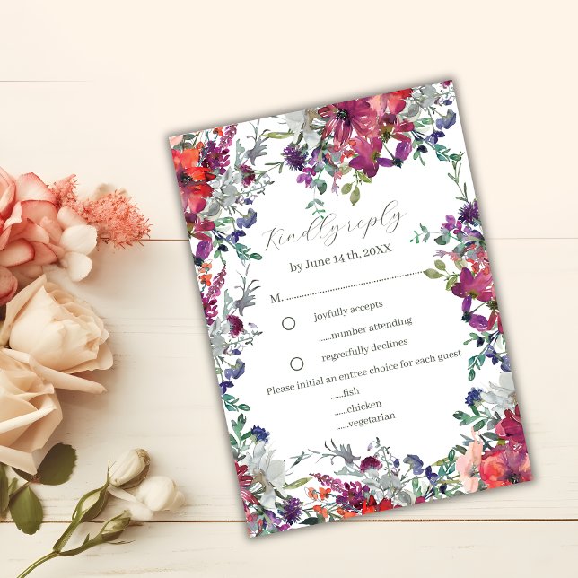 Watercolor Wildflowers Elegant Boho Wedding RSVP Card (Creator Uploaded)