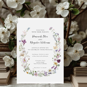 Watercolor wildflowers elegant wedding invitation