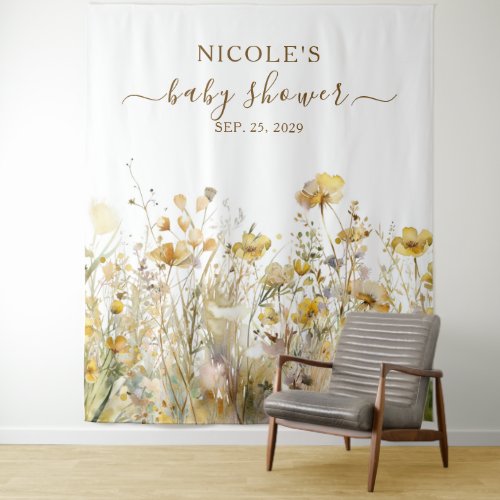 Watercolor Wildflowers Fall Baby Shower Backdrop