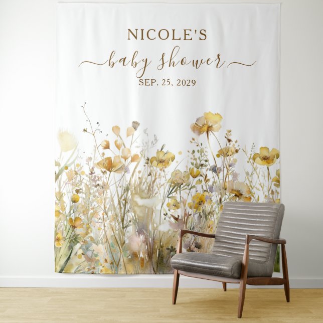 Watercolor Wildflowers Fall Baby Shower Backdrop (In Situ)