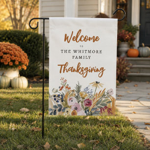 Watercolor Wildflowers Fall Pumpkins Welcome Garden Flag